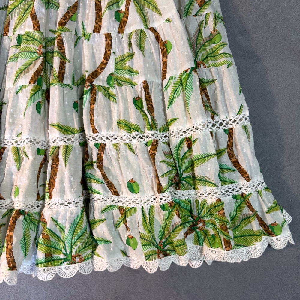 FARM Rio Tropical Palm Tree Print Tiered Maxi Skirt S Boho Summer Flowy Cotton - Picture 4 of 10